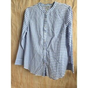 Grand & Greene Women’s Blue/ White  Blouse Size S 100% Rayon -Button Sleeves